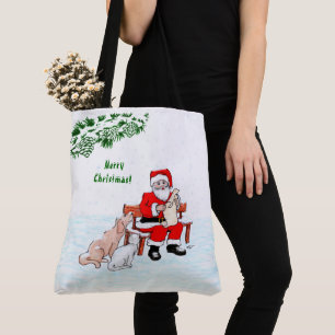 Merry Christmas! Santa Claus with Cat and Dog Tote Bag