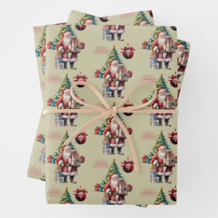 Merry Christmas Santa Claus with Presents Wrapping Paper Sheet