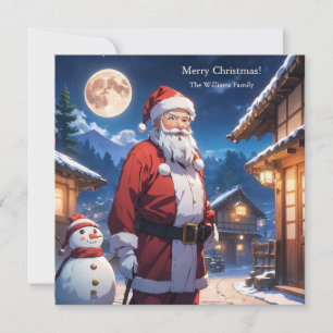 Merry Christmas Santa Clause and Snowman  Holiday Card