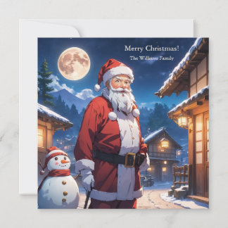 Merry Christmas Santa Clause and Snowman  Holiday Card