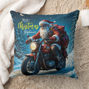 Merry Christmas Santa Clause On Motorcycle Throw Pillow