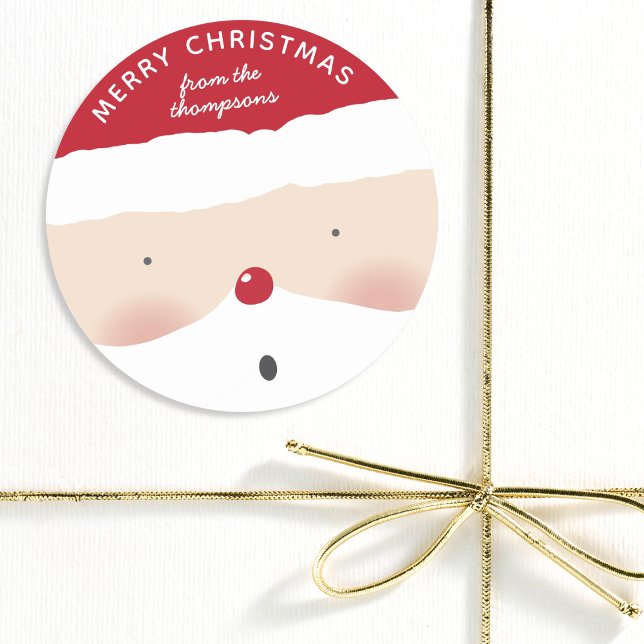 Merry Christmas Santa Cute Fun Personalized Name Classic Round Sticker (Creator Uploaded)