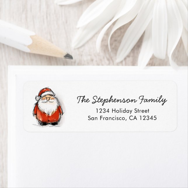 Merry Christmas Santa Cute Sketch Return Address (Insitu)