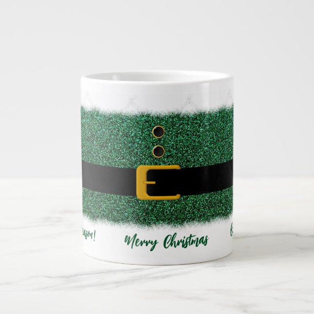 Merry Christmas-Santa-Dazzling Green- Large Coffee Mug (Front)