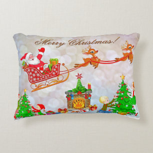 Merry Christmas Santa Delivering Gifts Decorative Pillow