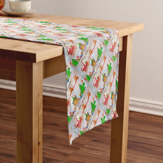 Merry Christmas Santa Delivering Gifts Short Table Runner (In Situ)