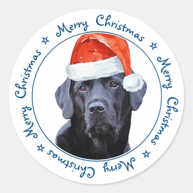 Merry Christmas Santa Dog Black Labrador Classic Round Sticker (Front)