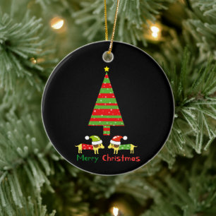 Merry Christmas (Santa dogs) Ceramic Ornament