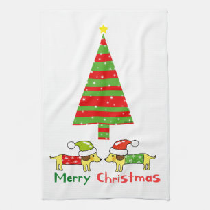 Merry Christmas (Santa dogs) Kitchen Towel
