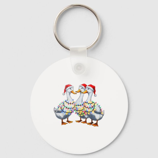 Merry Christmas Santa Duck Goose Xmas Tree Light F Keychain (Front)
