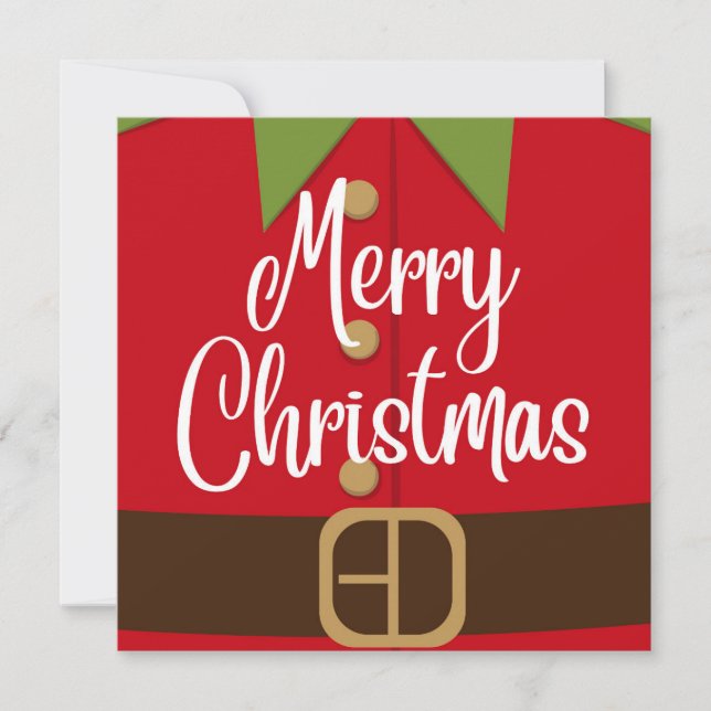 Merry Christmas Santa Elf Suit Holiday Card (Front)