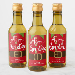 Merry Christmas Santa Elf Suit Personalized Name Wine Label