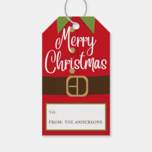 Merry Christmas Santa Elf Suit To From Gift Tags