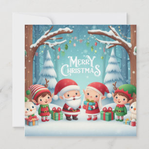 Merry Christmas/Santa/Elves/Snow  Holiday Card