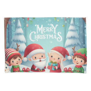 Merry Christmas/santa/elves snow Pillowcase