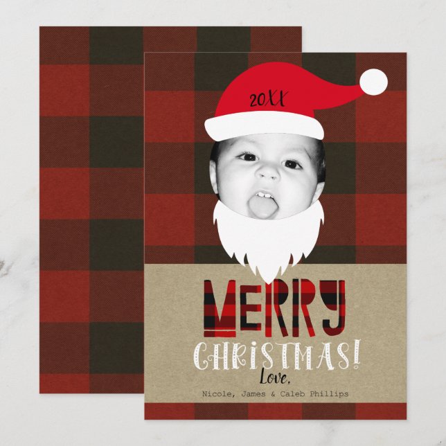 Merry Christmas Santa Face Cute Photo Holiday Invitation (Front/Back)