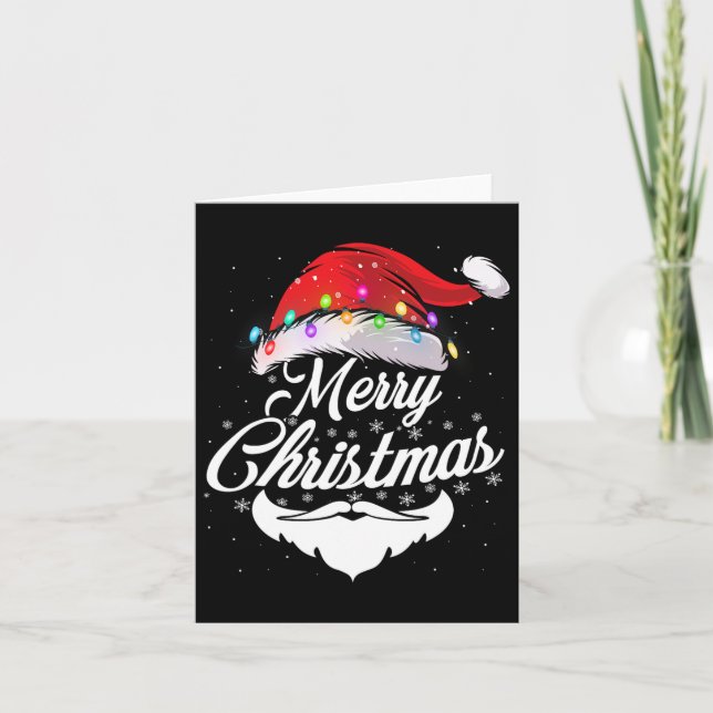 Merry Christmas Santa Face With Red Hat Lights Xma Card (Front)