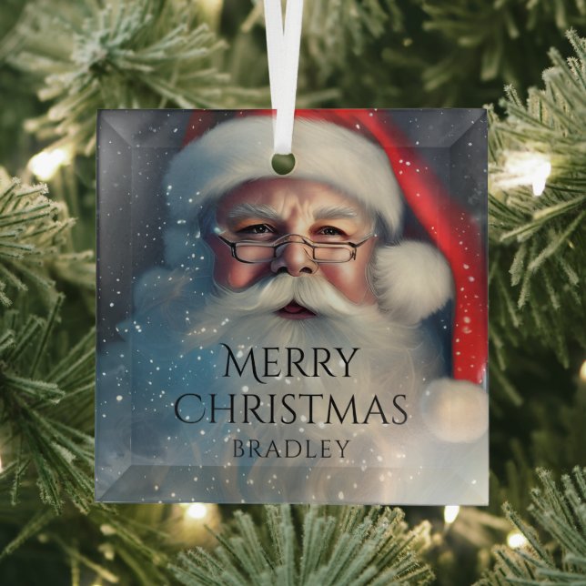 Merry Christmas Santa Festive Winter Holidays  Glass Ornament (Insitu)