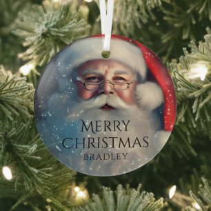Merry Christmas Santa Festive Winter Holidays  Glass Ornament