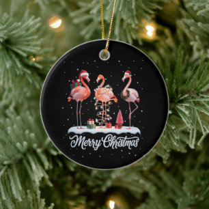 Merry Christmas Santa Flamingo Light Snow Xmas Ceramic Ornament