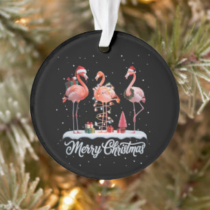 Merry Christmas Santa Flamingo Light Snow Xmas Ornament