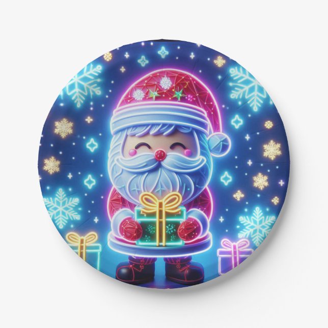 Merry Christmas Santa Gift Poster Paper Plate (Front)
