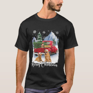 Merry Christmas Santa Golden Retriever Red Truck X T-Shirt