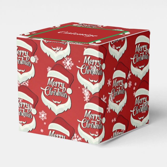 Merry Christmas Santa Hat Cube Favor Box (Front Side)