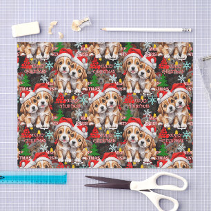 Merry Christmas Santa Hat Dog Puppy Design - Black Tissue Paper