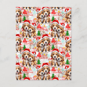 Merry Christmas Santa Hat Dog Puppy Design - White Postcard