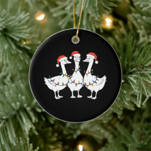 Merry Christmas Santa Hat Ducks Holiday Xmas Duck Ceramic Ornament
