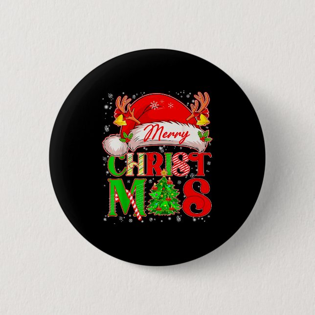 Merry Christmas Santa Hat Family Matching Pajamas  2 Inch Round Button (Front)