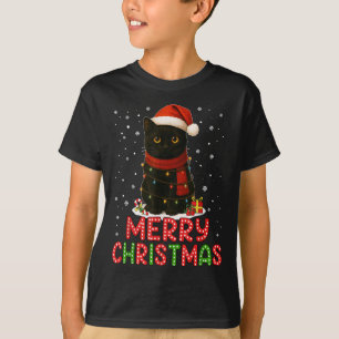 Merry Christmas Santa Hat Funny Black Cat Men Wome T-Shirt