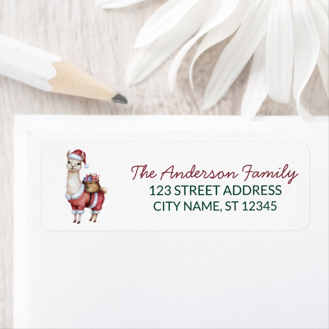 Merry Christmas Santa Hat Llama  Return Address La (Insitu)