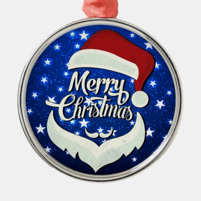 Merry Christmas Santa Hat Metal Ornament (Front)