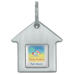 Merry Christmas, Santa Hat, Palm Tree, Beach Pet Tag