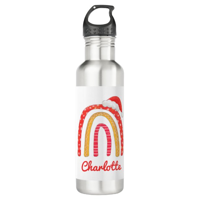 Merry Christmas Santa Hat Rainbow Personalized 710 Ml Water Bottle (Front)