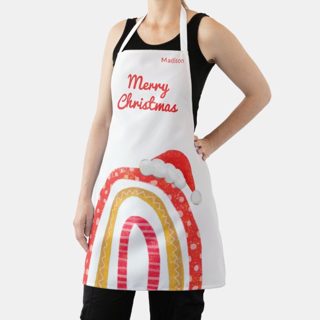 Merry Christmas Santa Hat Rainbow Personalized Apron (Insitu)