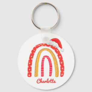Merry Christmas Santa Hat Rainbow Personalized Keychain