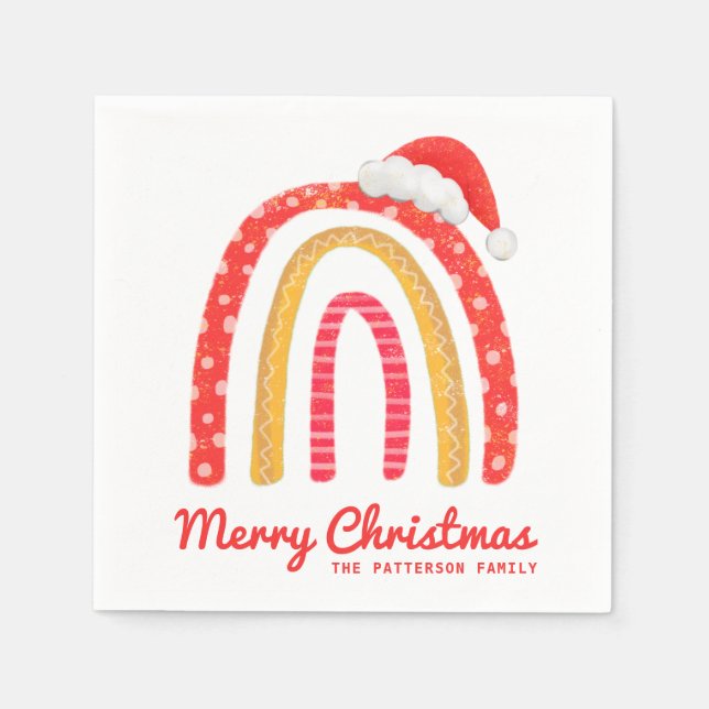 Merry Christmas Santa Hat Rainbow Personalized Napkin (Front)
