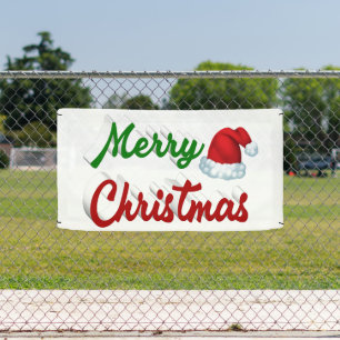 Merry Christmas Santa Hat red green script Banner