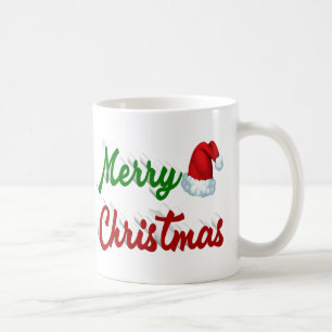 Merry Christmas Santa Hat red green script Coffee Mug