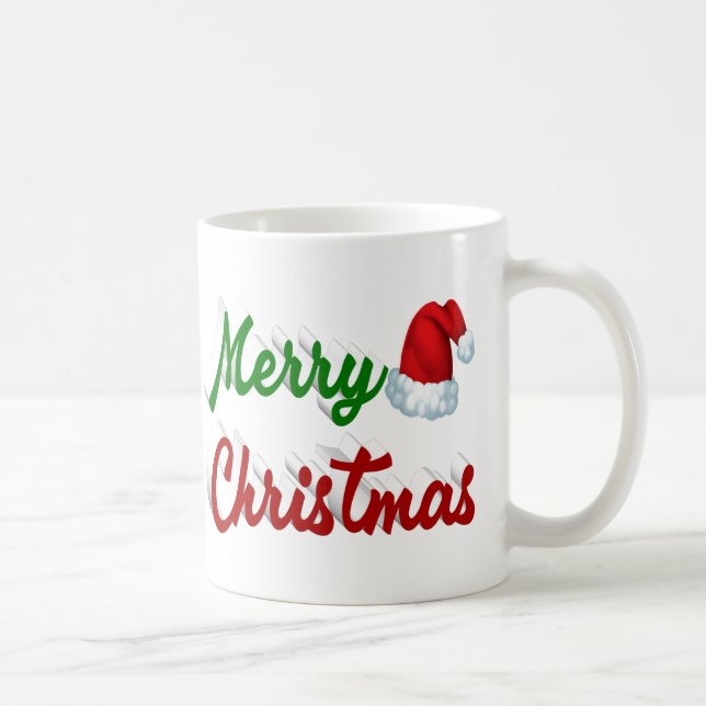 Merry Christmas Santa Hat red green script Coffee Mug (Right)