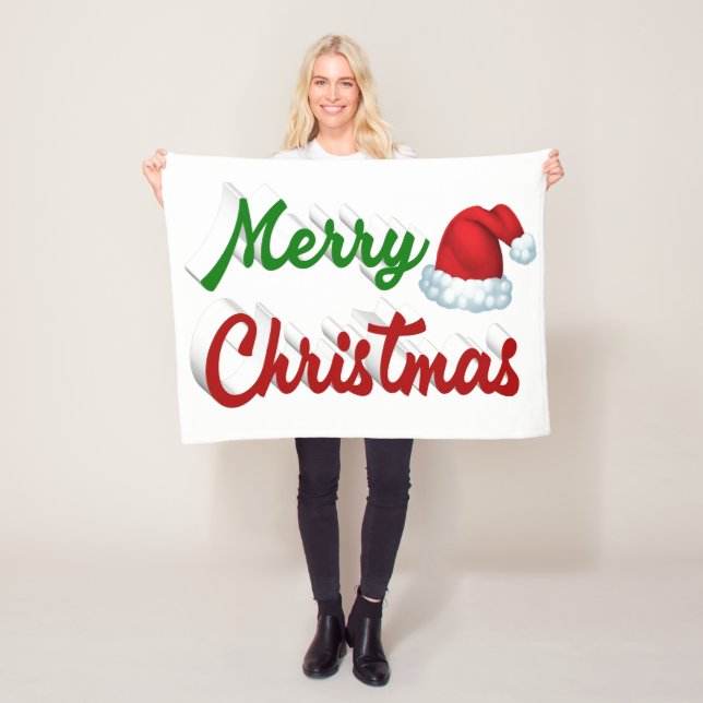 Merry Christmas Santa Hat red green script Fleece Blanket (In Situ)