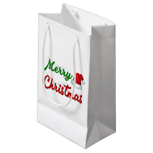 Merry Christmas Santa Hat red green script Small Gift Bag