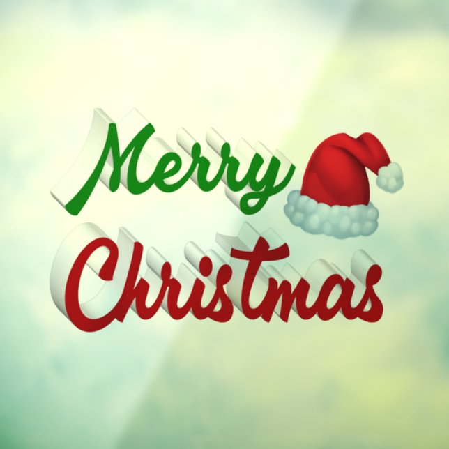 Merry Christmas Santa Hat red green script Window Cling (Sheet 3)