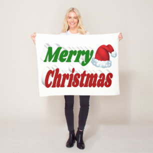 Merry Christmas Santa Hat red green typography Fleece Blanket
