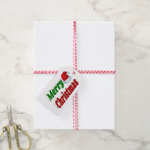 Merry Christmas Santa Hat red green typography Gift Tags