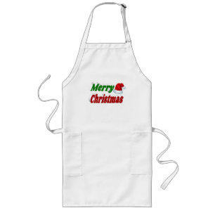 Merry Christmas Santa Hat red green typography Long Apron