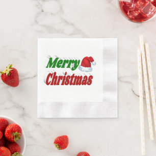 Merry Christmas Santa Hat red green typography Napkin